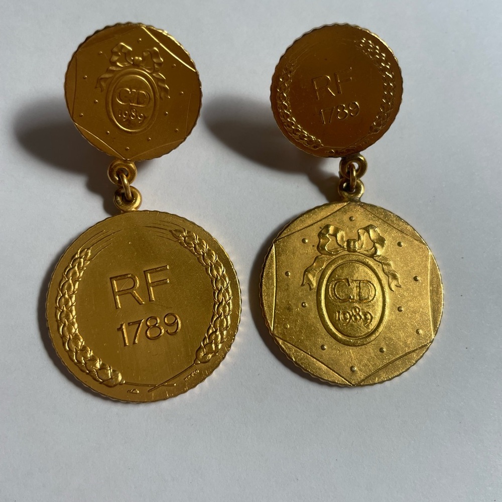 Rare 1989-1798 Christian Dior Centenial Gold coin French Revolution earrings